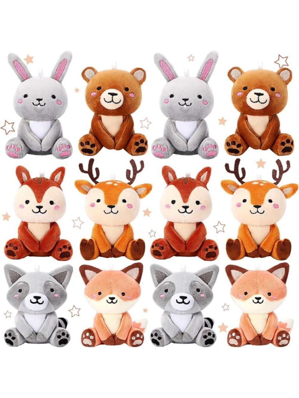 12 Mini Woodland Plush Toys - Cute 4-Inch Stuffed Animals for Kids & Collectors